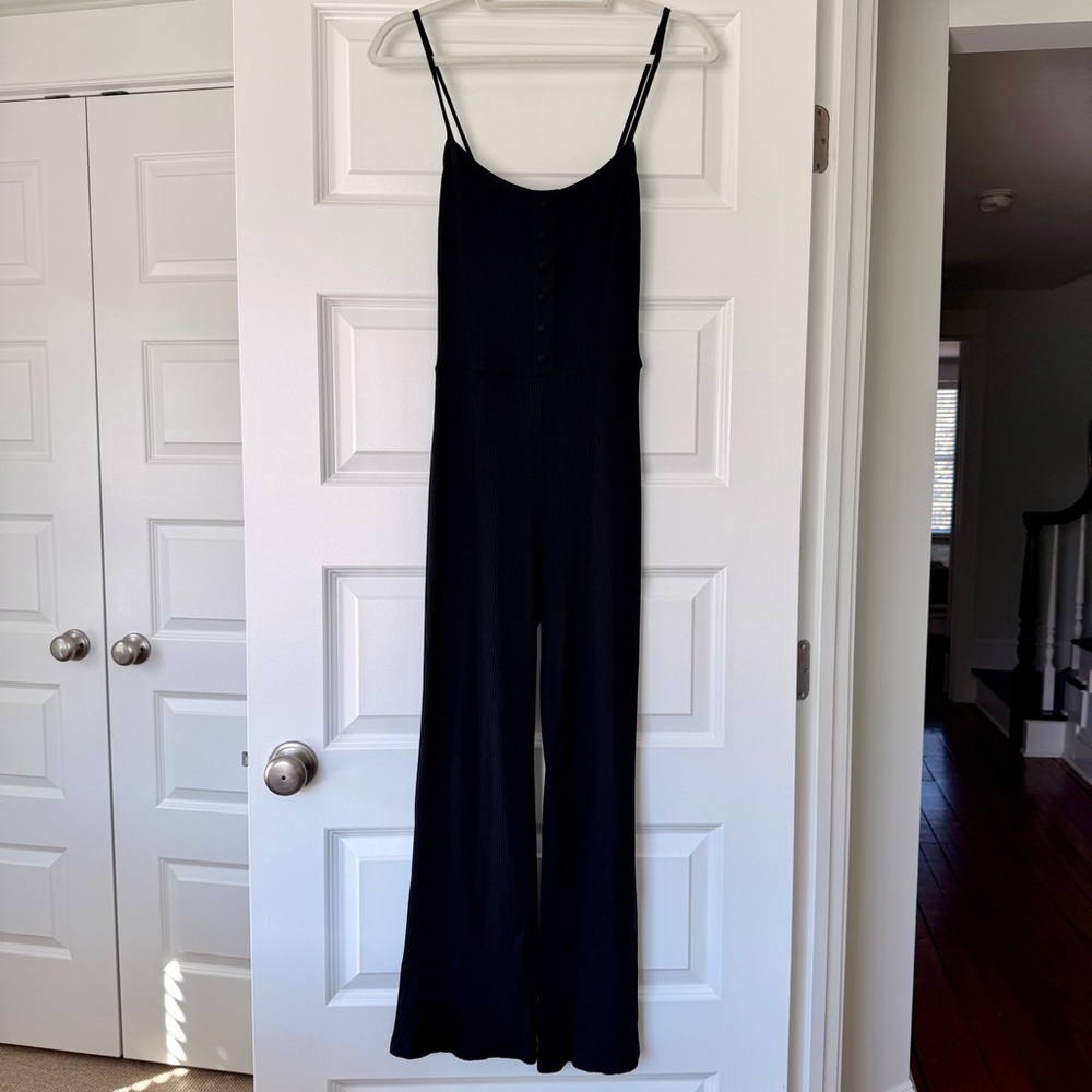 Reformation Black Ribbed Jumpsuit in Small